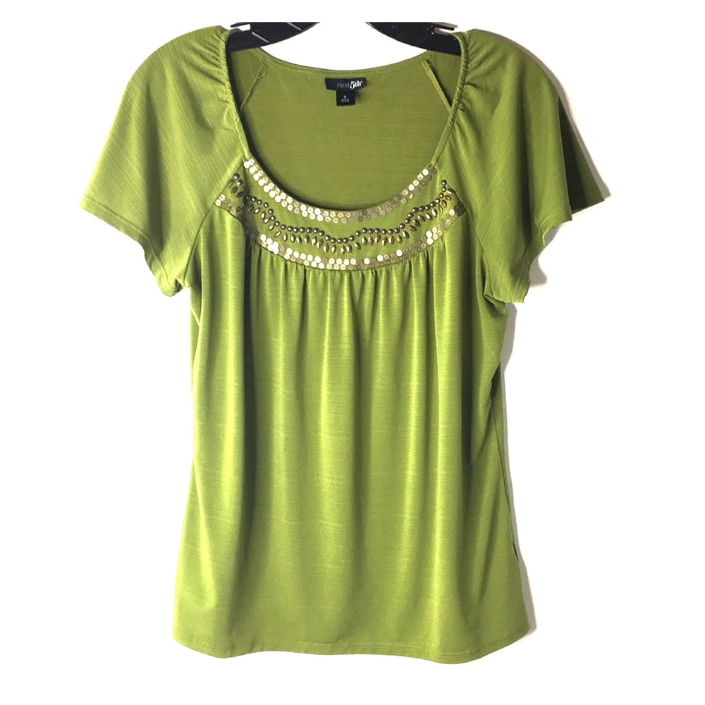 East 5th Top S Beaded Scoop Neck Green *2A
